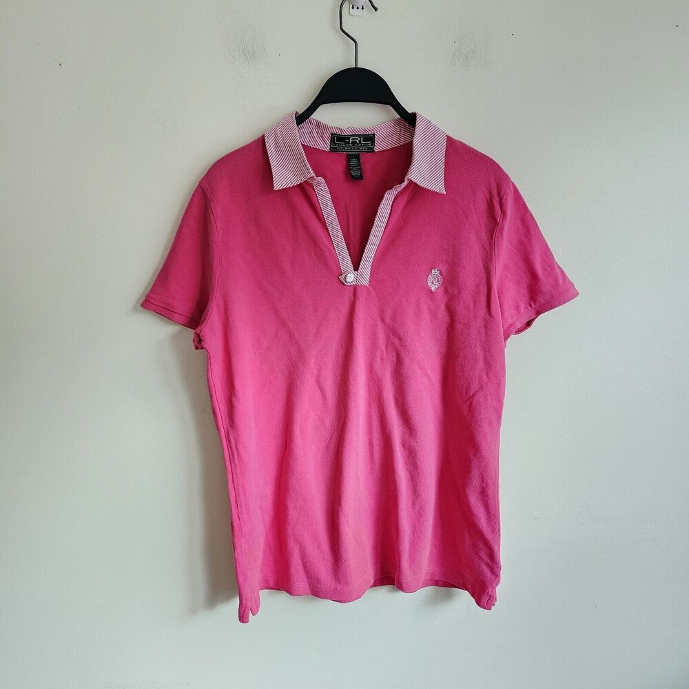 Vtg Women's Ralph Lauren Sport Polo Classic Pink Short Sleeve Shirt, Size L